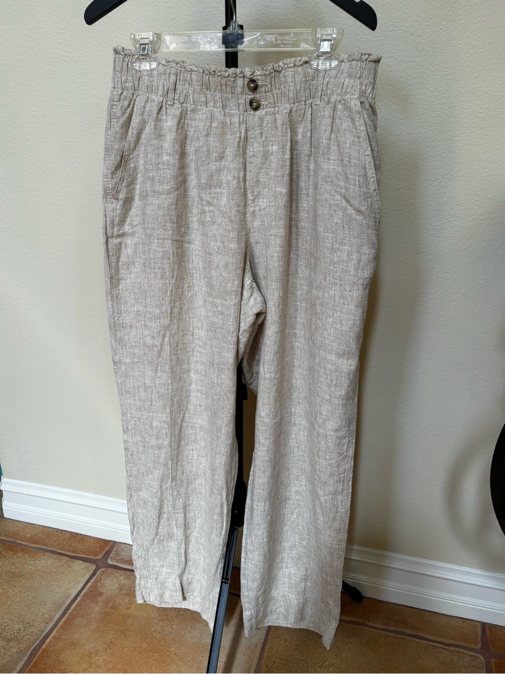 Briggs New York Light Beige Linen-Blend Elastic Waist Pants
